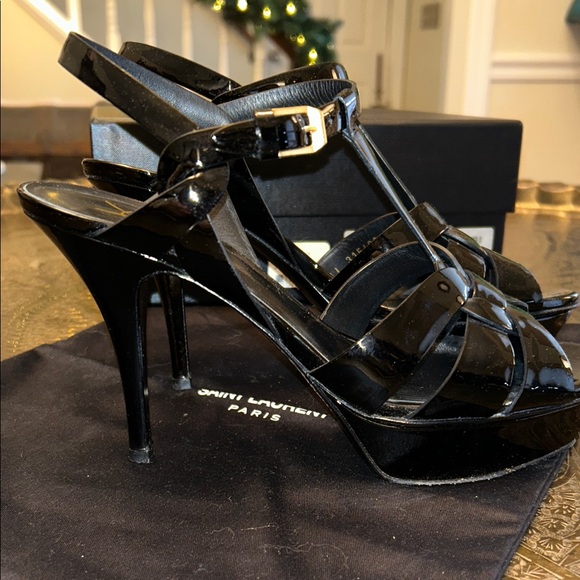 Authentic Saint Laurent YSL Black Patent Leather Tribute Heels Stiletto Pumps - Picture 5 of 16